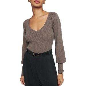 Reformation Hart V Neck Cashmere Sweater in Cocoa Brown XS